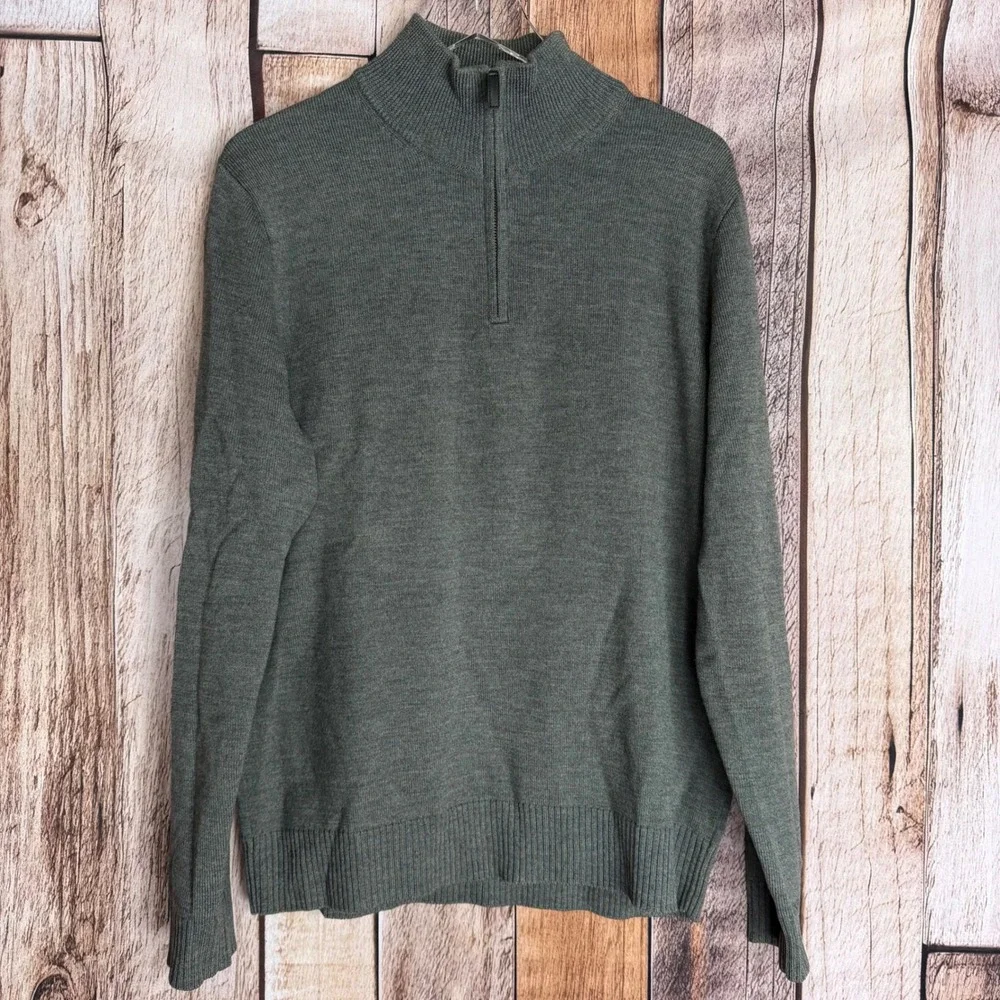J.Crew Italian Merino Wool 1/4 Zip Sweater Gray Classic Winter Versatile Large‎